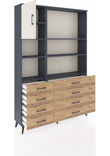 Arges Dolap 7 Raflı 8 Çekmeceli Tek Kapaklı 132X30X195 Antrasit-Aytaşı/çam indirimleri