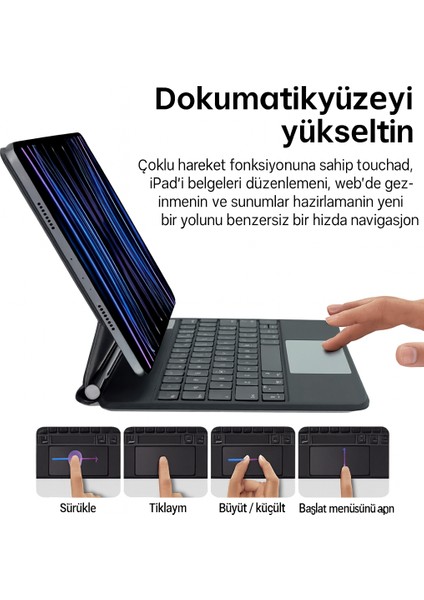 KB09 Kablosuz Klavye iPad 10.9''/11'' Uyumlu, Touchpadli Dijital Ekranlı Türkçe Q Siyah fiyatları