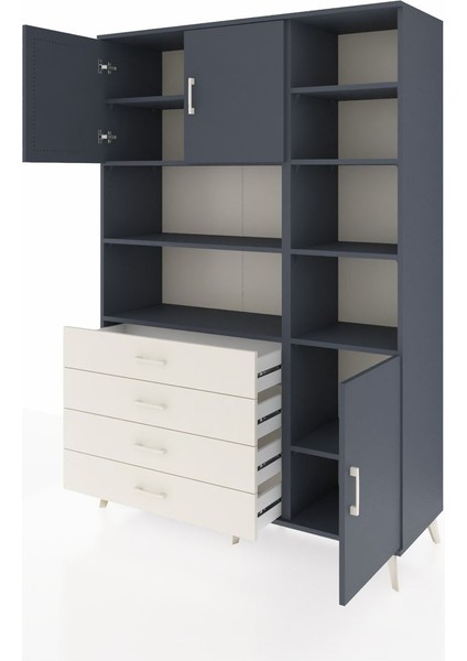 Hyperion Dolap 9 Raflı 4 Çekmeceli 3 Kapaklı 132X44X195 Antrasit-Antrasit/aytaşı modelleri
