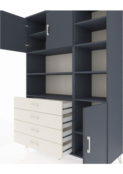 Hyperion Dolap 9 Raflı 4 Çekmeceli 3 Kapaklı 132X44X195 Antrasit-Antrasit/aytaşı fırsatları