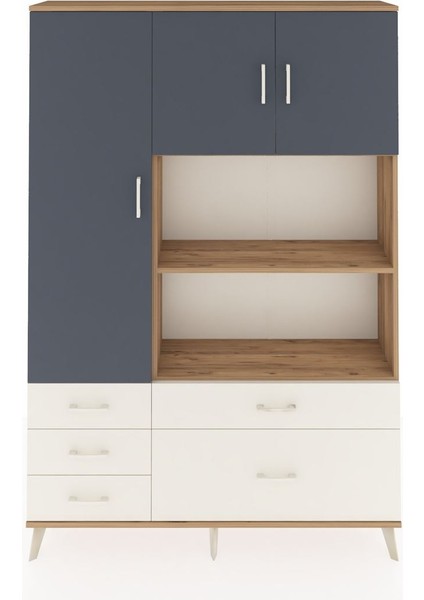 Arges Dolap 7 Raflı 5 Çekmeceli 3 Kapaklı 132X30X195 Çam-Antrasit/aytaşı