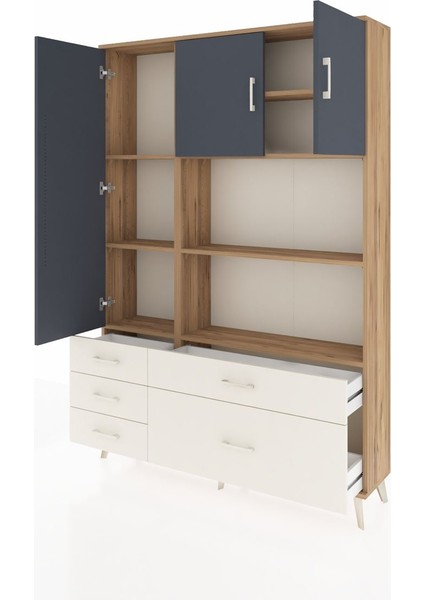 Arges Dolap 7 Raflı 5 Çekmeceli 3 Kapaklı 132X30X195 Çam-Antrasit/aytaşı modelleri