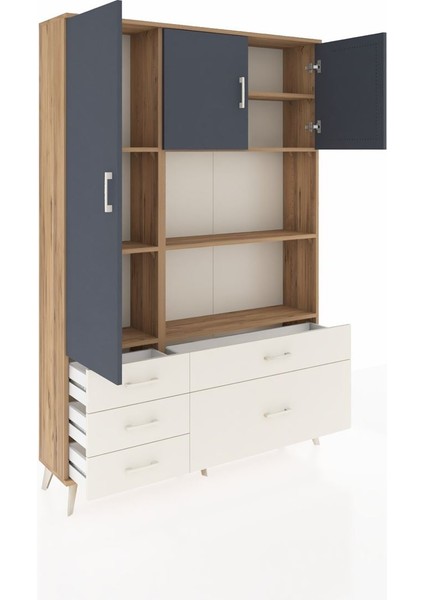 Arges Dolap 7 Raflı 5 Çekmeceli 3 Kapaklı 132X30X195 Çam-Antrasit/aytaşı indirimleri