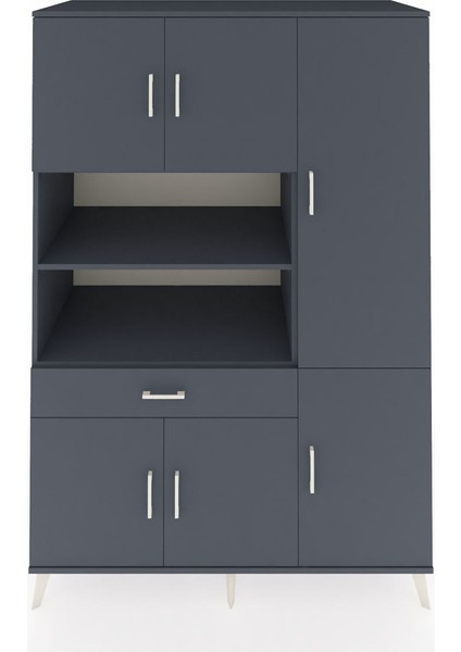 Kronos Dolap 10 Raflı Tek Çekmeceli 6 Kapaklı 132X59X195 Antrasit-Antrasit/antrasit