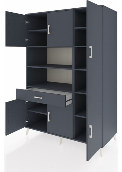 Kronos Dolap 10 Raflı Tek Çekmeceli 6 Kapaklı 132X59X195 Antrasit-Antrasit/antrasit modelleri