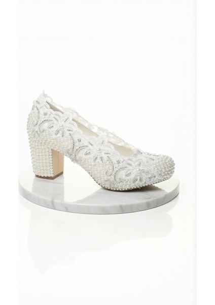 Sedef Inci Taş Işlemeli Gelin Ayakkabı Kadın Topuklu Abiye Ayakkabı Şık Gece Ayakkabısı