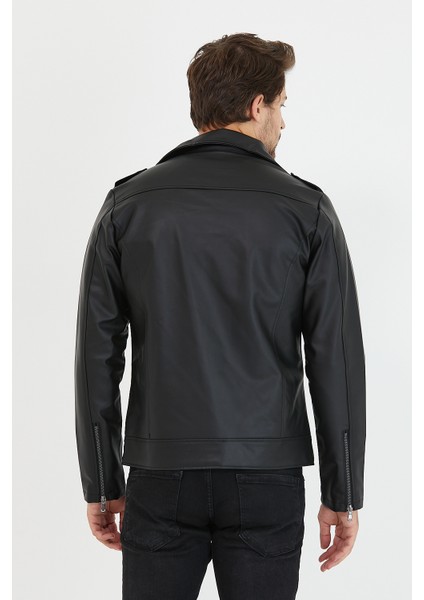 Erkek Yeni Sezon Çapraz Fermuarlı Deri Ceket Mont