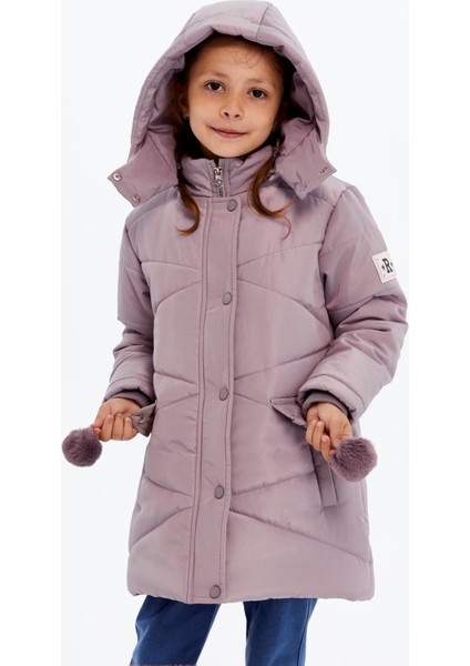 Kapüşonlu Kışlık Ponpon Detaylı Kız Çocuk Kaban 51354