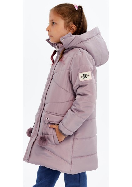 Kapüşonlu Kışlık Ponpon Detaylı Kız Çocuk Kaban 51354