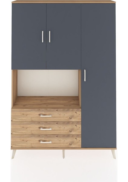 Arges Dolap 7 Raflı 3 Çekmeceli 3 Kapaklı 132X30X195 Çam-Antrasit/çam