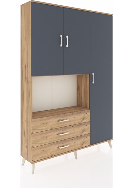 Arges Dolap 7 Raflı 3 Çekmeceli 3 Kapaklı 132X30X195 Çam-Antrasit/çam fiyatları