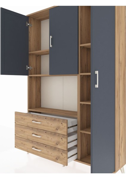 Arges Dolap 7 Raflı 3 Çekmeceli 3 Kapaklı 132X30X195 Çam-Antrasit/çam fırsatları
