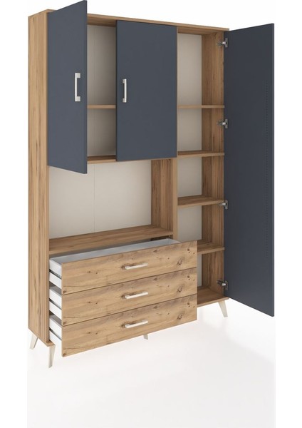 Arges Dolap 7 Raflı 3 Çekmeceli 3 Kapaklı 132X30X195 Çam-Antrasit/çam indirimleri