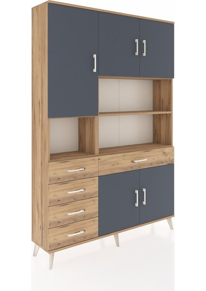 Arges Dolap 9 Raflı 5 Çekmeceli 5 Kapaklı 132X30X195 Çam-Antrasit/çam fiyatları