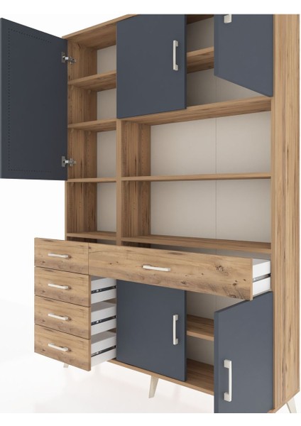 Arges Dolap 9 Raflı 5 Çekmeceli 5 Kapaklı 132X30X195 Çam-Antrasit/çam fırsatları