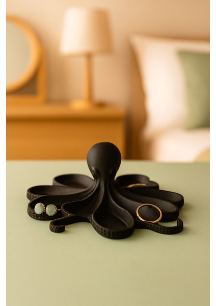 Siyah Ahtapot Figürlü Sunumluk Banyo Sabunluk, Kahvaltı Tabağı, Takı Organizeri, Mumluk 14 x 14 cm fiyatları