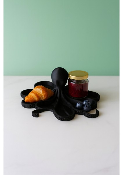 Siyah Ahtapot Figürlü Sunumluk Banyo Sabunluk, Kahvaltı Tabağı, Takı Organizeri, Mumluk 14 x 14 cm modelleri