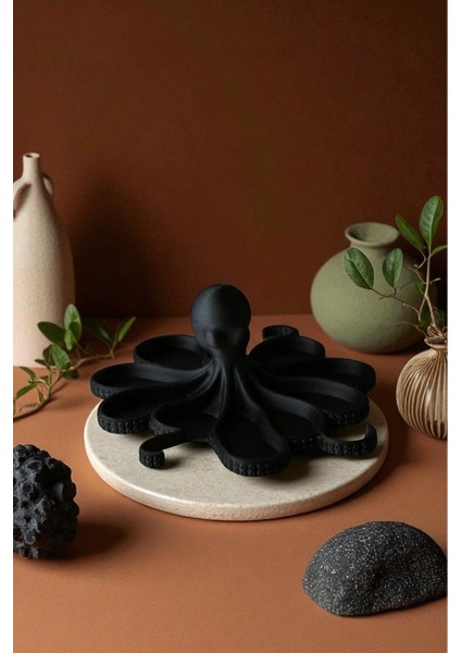 Siyah Ahtapot Figürlü Sunumluk Banyo Sabunluk, Kahvaltı Tabağı, Takı Organizeri, Mumluk 14 x 14 cm fırsatları