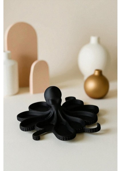 Siyah Ahtapot Figürlü Sunumluk Banyo Sabunluk, Kahvaltı Tabağı, Takı Organizeri, Mumluk 14 x 14 cm indirimleri