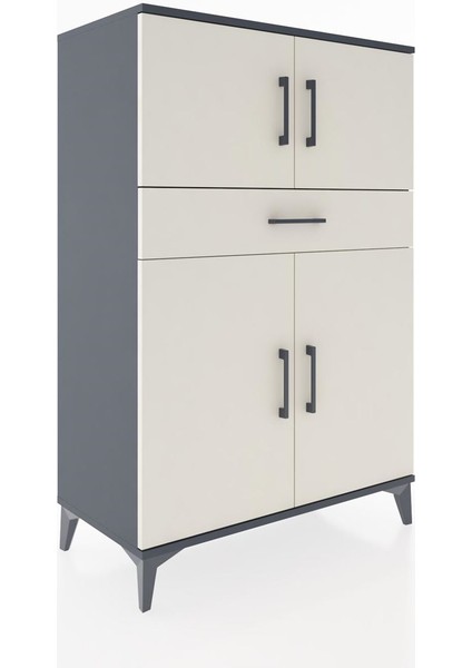 Hyperion Dolap 2 Raflı Tek Çekmeceli 4 Kapaklı 88X44X134 Antrasit-Aytaşı fiyatları