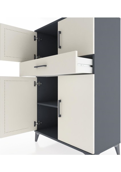 Hyperion Dolap 2 Raflı Tek Çekmeceli 4 Kapaklı 88X44X134 Antrasit-Aytaşı indirimleri