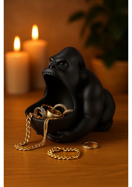 3D Reçine Goril Figürlü Takı Organizer, Yüzük, Bileklik ve Kolye Sunumluk 16 x 14 cm