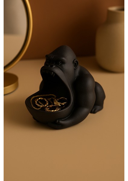 3D Reçine Goril Figürlü Takı Organizer, Yüzük, Bileklik ve Kolye Sunumluk 16 x 14 cm fırsatları