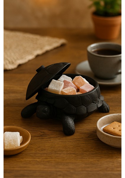 3D Kaplumbağa Figürlü Kapaklı Dekoratif Obje Takı Organizeri, Lokumluk ve Sunumluk