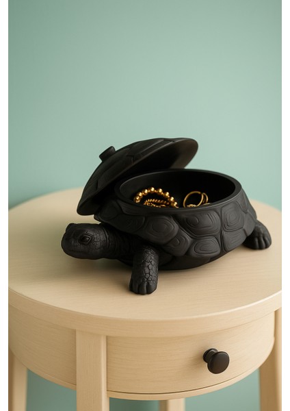 3D Kaplumbağa Figürlü Kapaklı Dekoratif Obje Takı Organizeri, Lokumluk ve Sunumluk