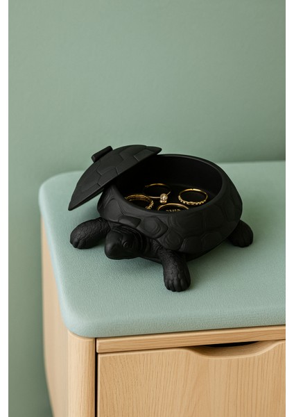 3D Kaplumbağa Figürlü Kapaklı Dekoratif Obje Takı Organizeri, Lokumluk ve Sunumluk