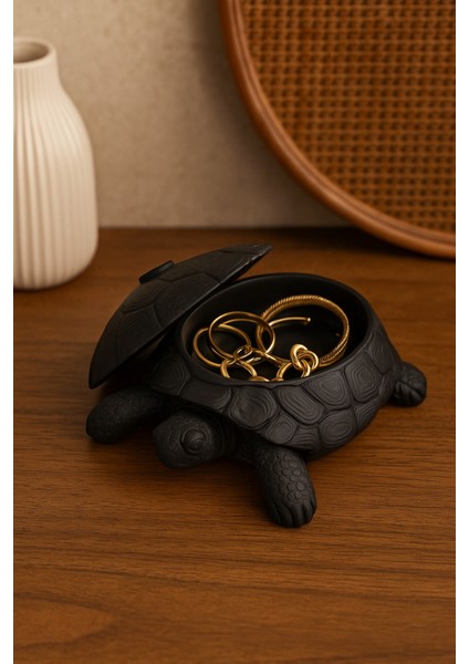 3D Kaplumbağa Figürlü Kapaklı Dekoratif Obje Takı Organizeri, Lokumluk ve Sunumluk