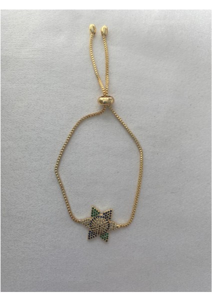 Çiçekli Nazar Boncuklu Parlak Taşlı Ayarlanabilir Bileklik