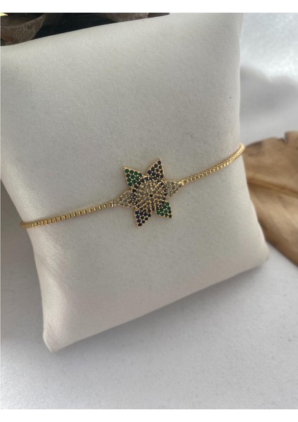 Çiçekli Nazar Boncuklu Parlak Taşlı Ayarlanabilir Bileklik fırsatları