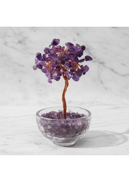 Ametist Doğal Taş Cam Kaseli Tel Sarmalı Ağaç – Safnaturel (153 Gr)