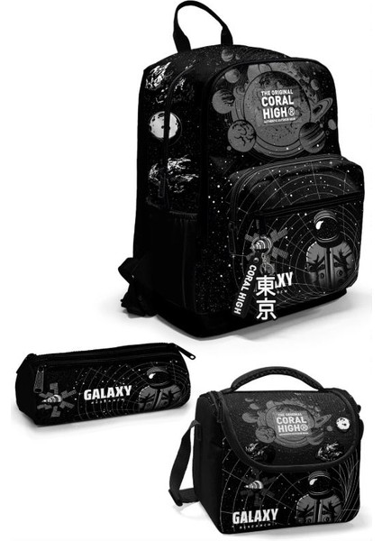 Ch 23644 Galaxy - 4' Lü Okul Çantası Seti - Sırt ve Beslenme Çantası + Kalemlik + Matara