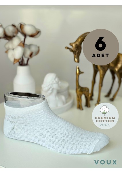Dokulu Beyaz Kadın Patik Çorap 6 'lı