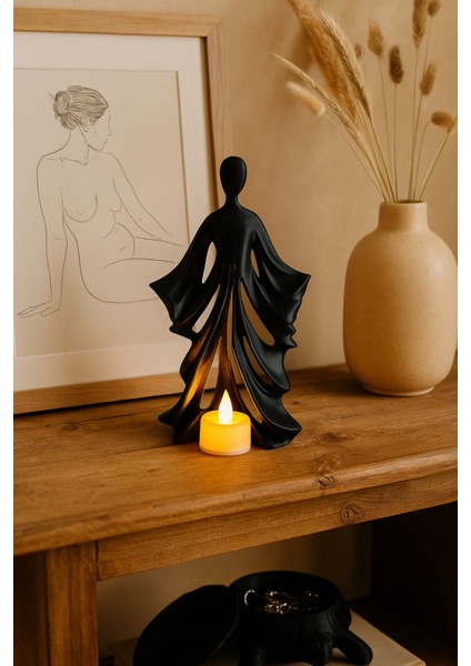 Kadın Figürlü Dekoratif Mumluk, Güç ve Zarafeti Simgeleyen Bohem Tasarım, Reçine, Ev Ofis Dekoru fiyatları