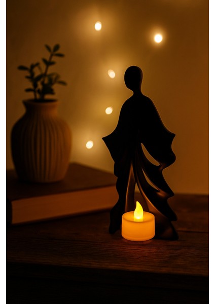 Kadın Figürlü Dekoratif Mumluk, Güç ve Zarafeti Simgeleyen Bohem Tasarım, Reçine, Ev Ofis Dekoru