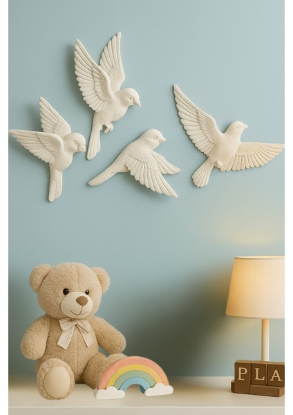 4’lü 3D Kuş Duvar Dekoru Dekoratif Reçine Dekor Modern, Bohem Duvar Dekoru Ev, Ofis Süsleme