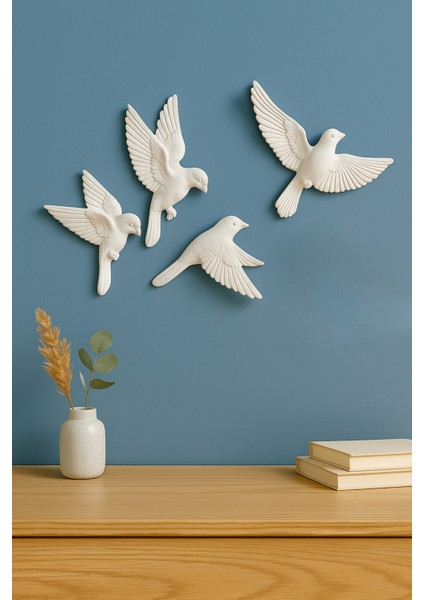 4’lü 3D Kuş Duvar Dekoru Dekoratif Reçine Dekor Modern, Bohem Duvar Dekoru Ev, Ofis Süsleme