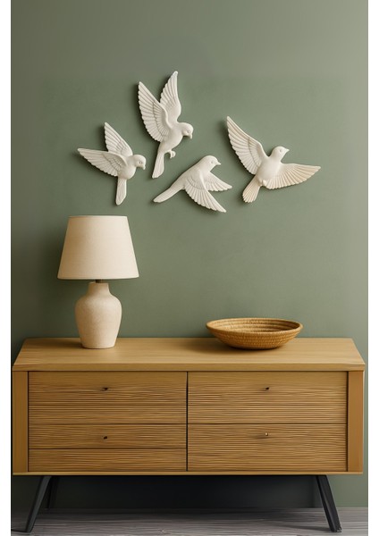 4’lü 3D Kuş Duvar Dekoru Dekoratif Reçine Dekor Modern, Bohem Duvar Dekoru Ev, Ofis Süsleme