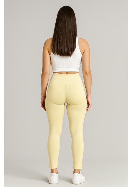 Yüksek Bel Basic Kadın Tayt 3'lü Set | Açık Sarı Renk Paket | Spor, Yoga, Günlük Esnek Tayt modelleri