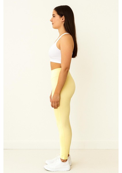 Yüksek Bel Basic Kadın Tayt 3'lü Set | Açık Sarı Renk Paket | Spor, Yoga, Günlük Esnek Tayt fırsatları