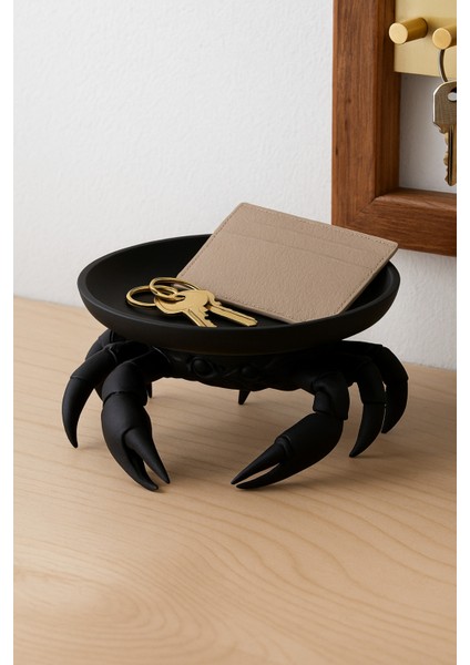 Dekoratif Yengeç Figürü Siyah Pratik Ev Gereçleri Çok Amaçlı Sunum Tabak 16 x 16 cm