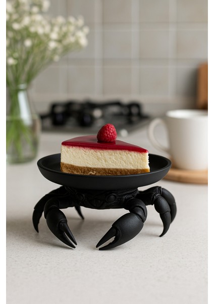 Dekoratif Yengeç Figürü Siyah Pratik Ev Gereçleri Çok Amaçlı Sunum Tabak 16 x 16 cm modelleri