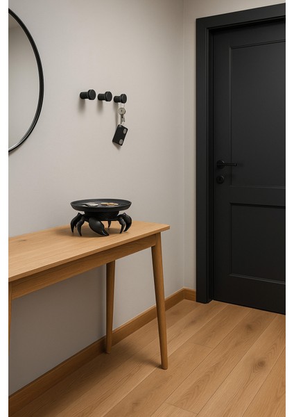 Dekoratif Yengeç Figürü Siyah Pratik Ev Gereçleri Çok Amaçlı Sunum Tabak 16 x 16 cm