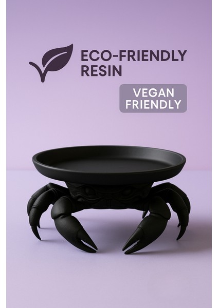 Dekoratif Yengeç Figürü Siyah Pratik Ev Gereçleri Çok Amaçlı Sunum Tabak 16 x 16 cm