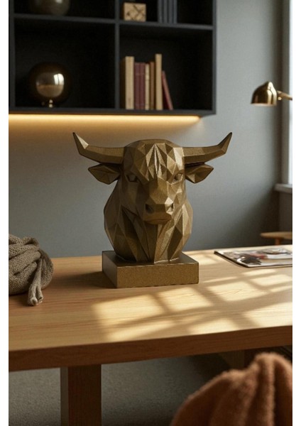 Dekoratif Büst Boğa Heykel Özel Tasarım 3D Hediye 12 x 16 cm