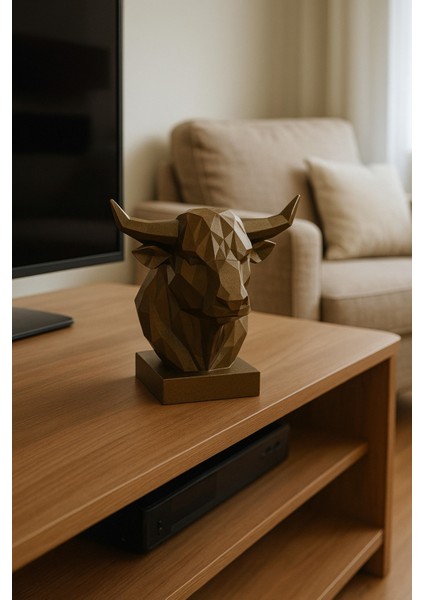Dekoratif Büst Boğa Heykel Özel Tasarım 3D Hediye 12 x 16 cm