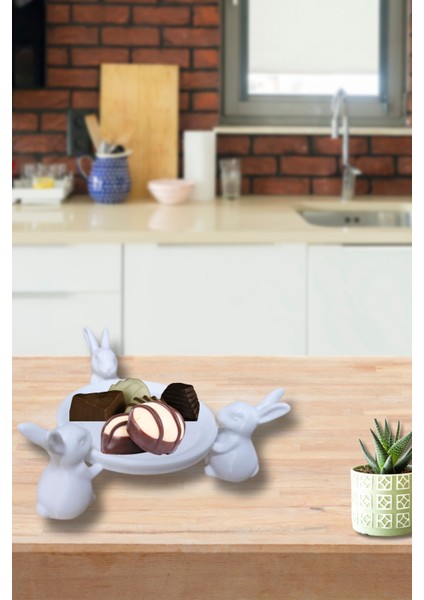 Dekoratif Şekerlik Sunumluk Tavşan Figürlü 15 cm